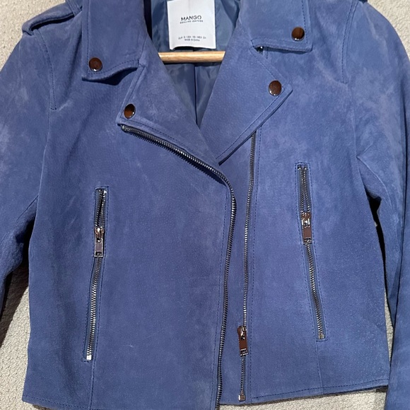 Blue suede cropped biker jacket from Mango - Picture 6 of 7